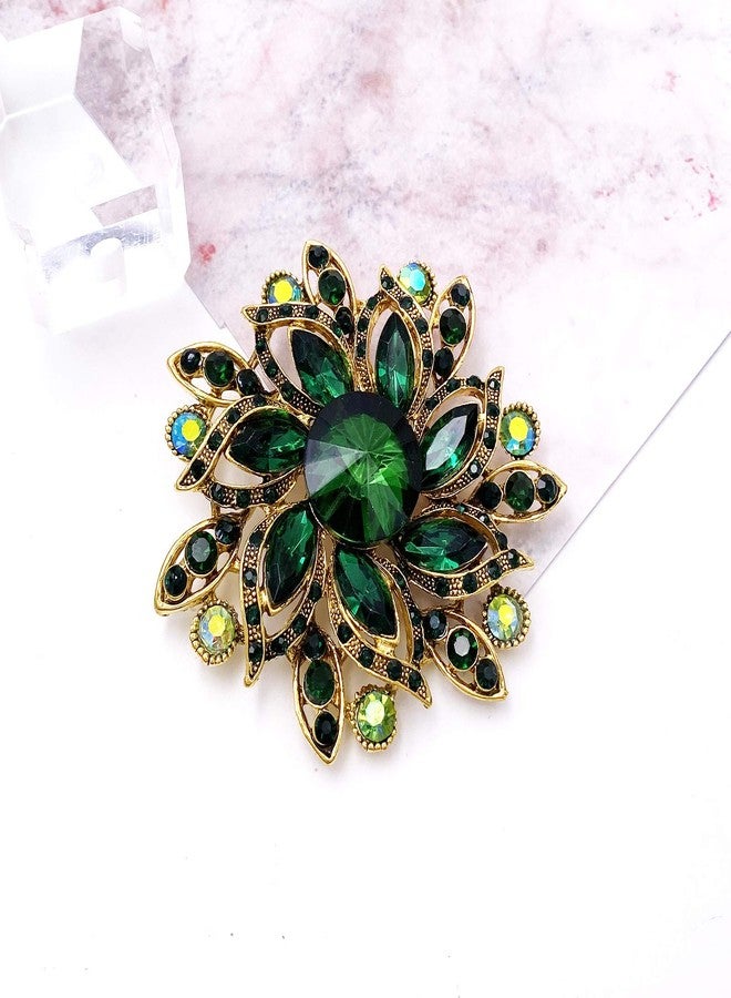LAXPICOL Vintage Women's Green Austrian Crystal Elegant Flower Brooch Wedding Broach Pin - Image 2
