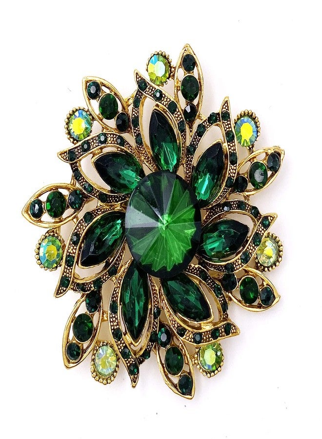 LAXPICOL Vintage Women's Green Austrian Crystal Elegant Flower Brooch Wedding Broach Pin - Image 1