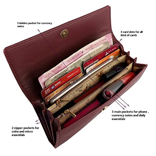 ALSU Women's Hand Wallet Purse Clutch | Phone Pocket | Coin Pocket | 4 Card Slots (Maroon) - Image 5