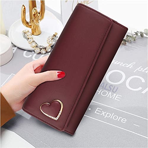 ALSU Women's Hand Wallet Purse Clutch | Phone Pocket | Coin Pocket | 4 Card Slots (Maroon) - Image 2