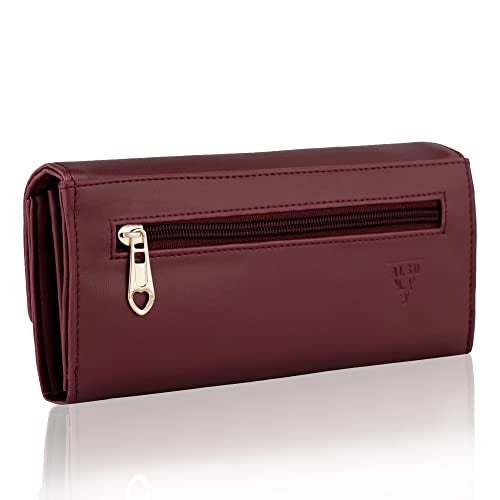 ALSU Women's Hand Wallet Purse Clutch | Phone Pocket | Coin Pocket | 4 Card Slots (Maroon) - Image 3