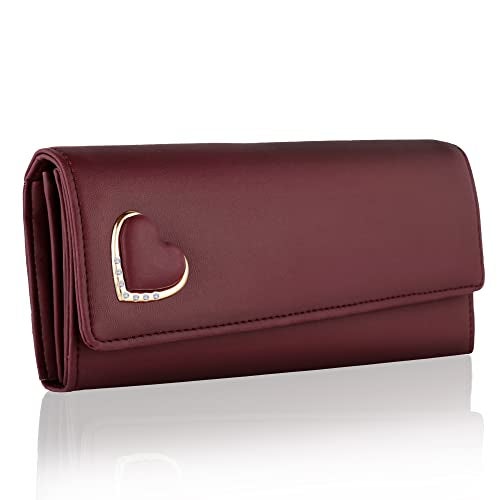 ALSU Women's Hand Wallet Purse Clutch | Phone Pocket | Coin Pocket | 4 Card Slots (Maroon) - Image 1