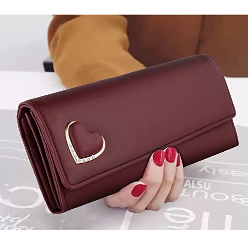 ALSU Women's Hand Wallet Purse Clutch | Phone Pocket | Coin Pocket | 4 Card Slots (Maroon) - Image 4
