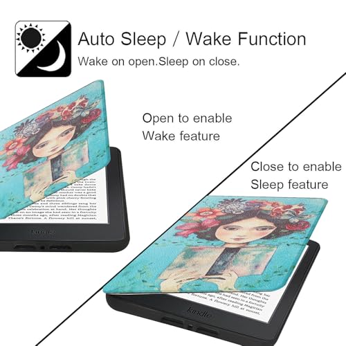 MOCA Case for Kindle Paperwhite 12th Gen 7" (2024) & Kindle Colorsoft 7" (2025), Slim PU Leather Cover with Auto Wake/Sleep, Magnetic Closure, Lightweight (Reading Girl) - Image 3