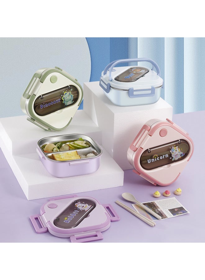 304 Stainless Steel Lunch Box Student Lunch Box Lunch Box Microwave Oven Compartment Lunch Box Work Insulation Cartoon Lunch Box-Specifications:Blue Space Bear Two Squares ]-Color:304 Stainless Steel Liner ]  - Image 2