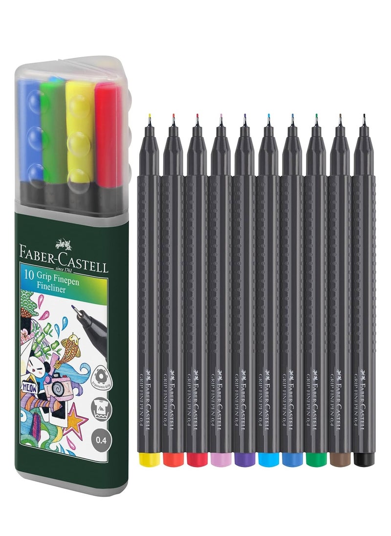 FABER-CASTELL - 10-Piece Grip Fineliner Pens 0.4mm Tip Multicolour - Image 1