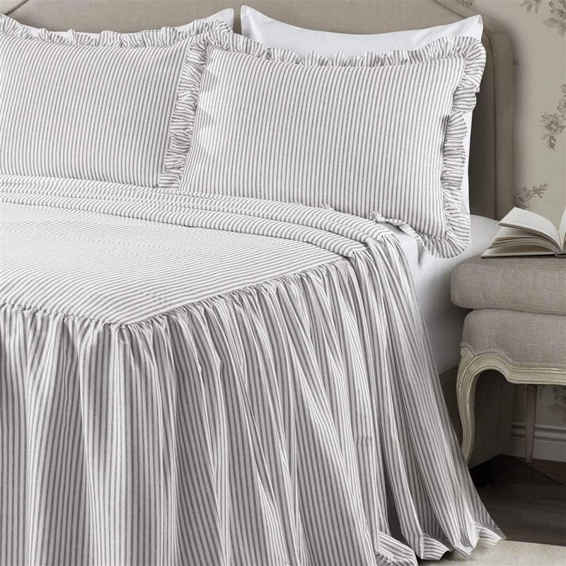Lush Decor Global trendy simple build Gray Ticking Stripe Bedspread Shabby Chic Farmhouse Style Lightweight 3 Piece Set King Durable versatile substance - Image 2