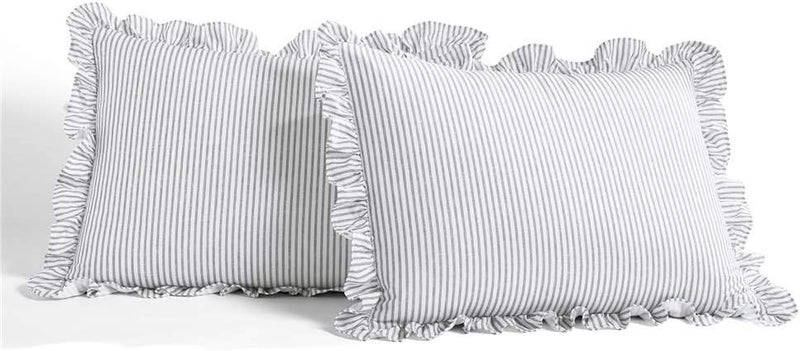 Lush Decor Global trendy simple build Gray Ticking Stripe Bedspread Shabby Chic Farmhouse Style Lightweight 3 Piece Set King Durable versatile substance - Image 3