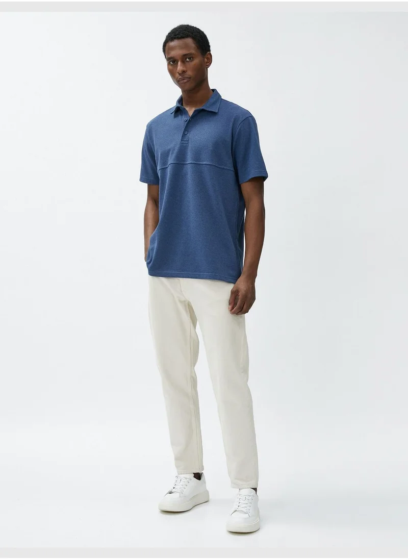 KOTON Polo Neck T-Shirt Buttoned Seam Detailed Short Sleeve