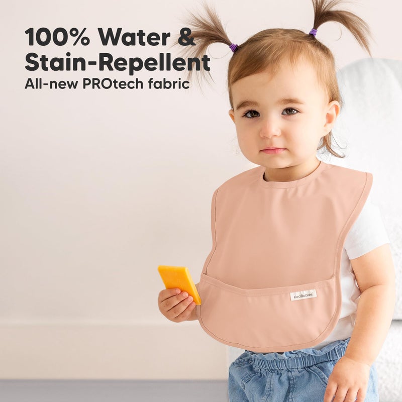 KeaBabies 3-Pack Waterproof Baby Bibs for Eating - Lightweight Toddler Feeding Bibs with Large Food Catcher, Mess Proof, Food-Grade Baby Eating Essentials, Easy to Put On & Clean (Mellow) - Image 2