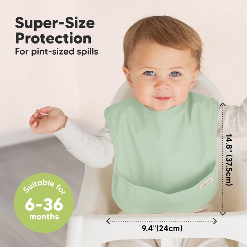 KeaBabies 3-Pack Waterproof Baby Bibs for Eating - Lightweight Toddler Feeding Bibs with Large Food Catcher, Mess Proof, Food-Grade Baby Eating Essentials, Easy to Put On & Clean (Mellow) - Image 3