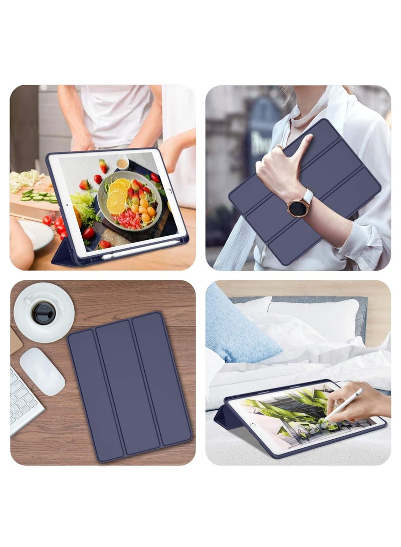 DUSALA iPad 9th Generation Case 2021/iPad 8th Generation Case 2020 10.2 Inch with Pencil Holder, iPad 7th Gen 2019 Case with Soft Baby Skin Silicone Back, Auto Wake/Sleep Cover (Navy) - Image 4