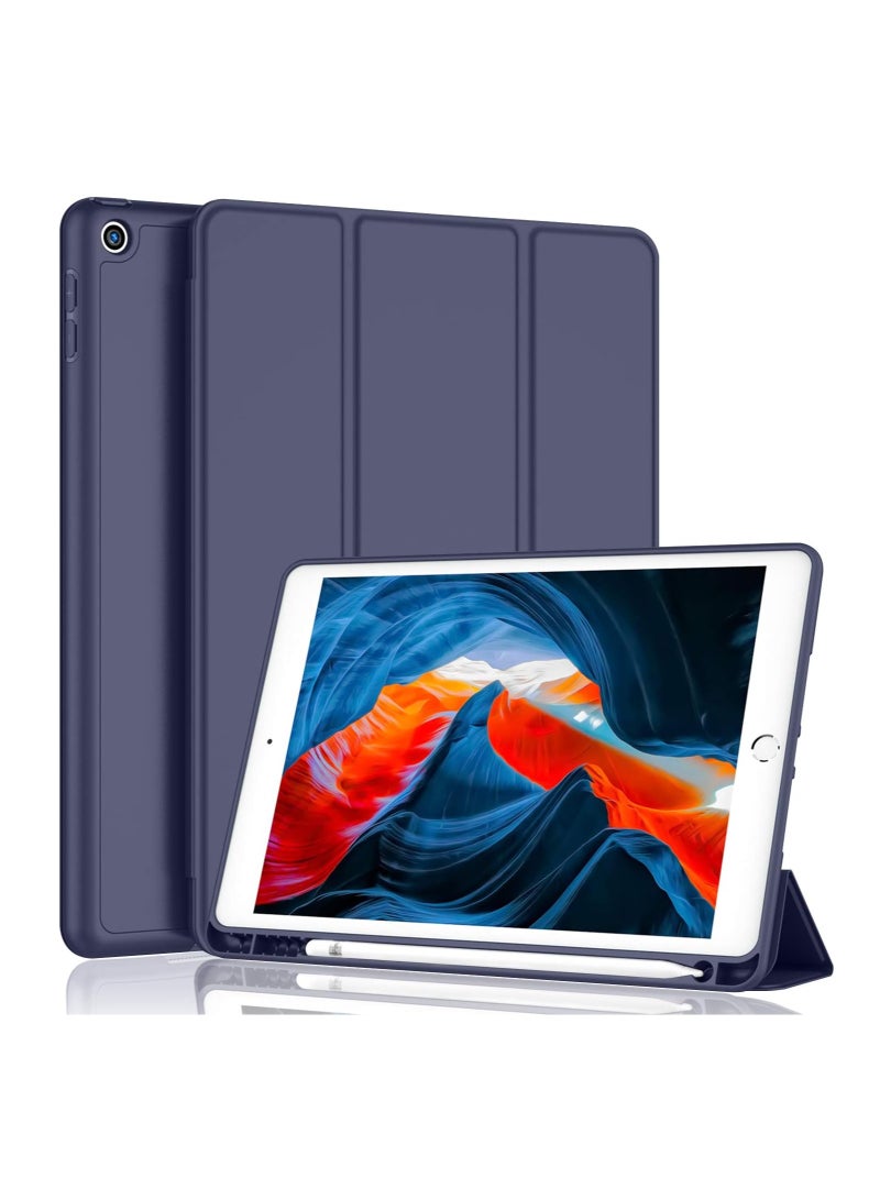 DUSALA iPad 9th Generation Case 2021/iPad 8th Generation Case 2020 10.2 Inch with Pencil Holder, iPad 7th Gen 2019 Case with Soft Baby Skin Silicone Back, Auto Wake/Sleep Cover (Navy) - Image 1