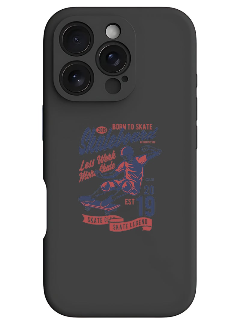 Theodor iPhone 16 Pro Black Protective Slim Fit Case Liquid Silicone Cover with Full Body Protection Anti-Scratch Shockproof Case For iPhone - Skateboard - Image 1