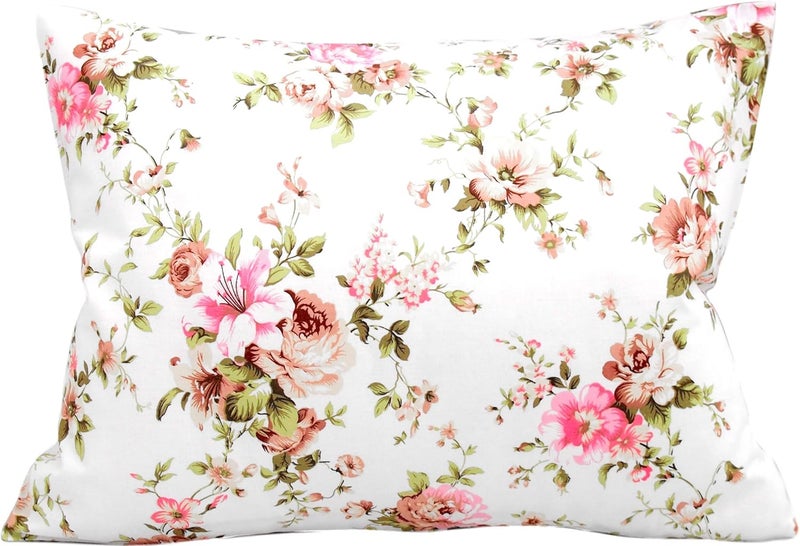 Comfy Turtles Toddler Pillow Cases 13 x 18 Cotton - Flower Pink Toddler Pillowcase Girl, Rose Girly Pillow Case, Small Travel Pillow Case Flowers - Pink Beige Roses - Image 1
