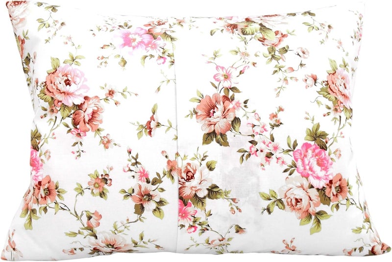 Comfy Turtles Toddler Pillow Cases 13 x 18 Cotton - Flower Pink Toddler Pillowcase Girl, Rose Girly Pillow Case, Small Travel Pillow Case Flowers - Pink Beige Roses - Image 2