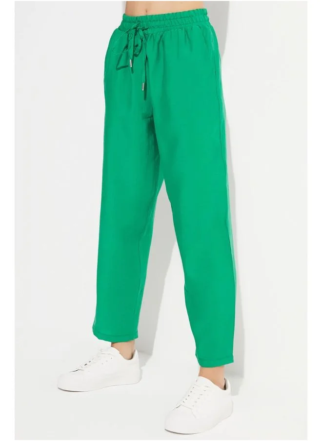 JUNE June Women Exclusive Elastic Waist Modal Blend Jogger Woven Trouser Dark Green