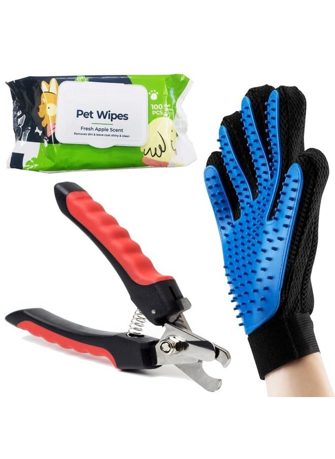 Sage Square Dogs Grooming Kit ? Pet Wipes For Dog, Nail Cutter, Glove For Dog, Puppy, Cat And Kitten ? 3 In 1 Dog Combo  - Image 1