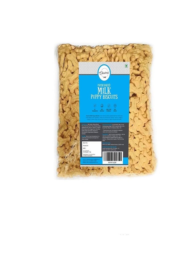 Chewers Oven Baked Milk Puppy Biscuits, Calcium Rich Dog Treat 1 Kg (Pack of 4) - Image 1