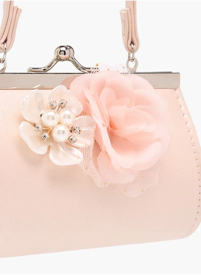 فلورا بيلا من شو إكسبرس Girls Flower Applique Handbag With Kiss Lock Closure Ramadan Collection
