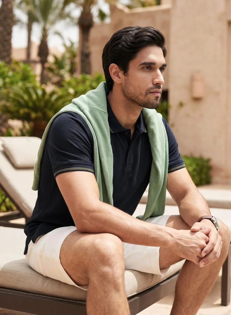 دينيس لينغو Men Navy Cotton Blend Solid Regular T-Shirt