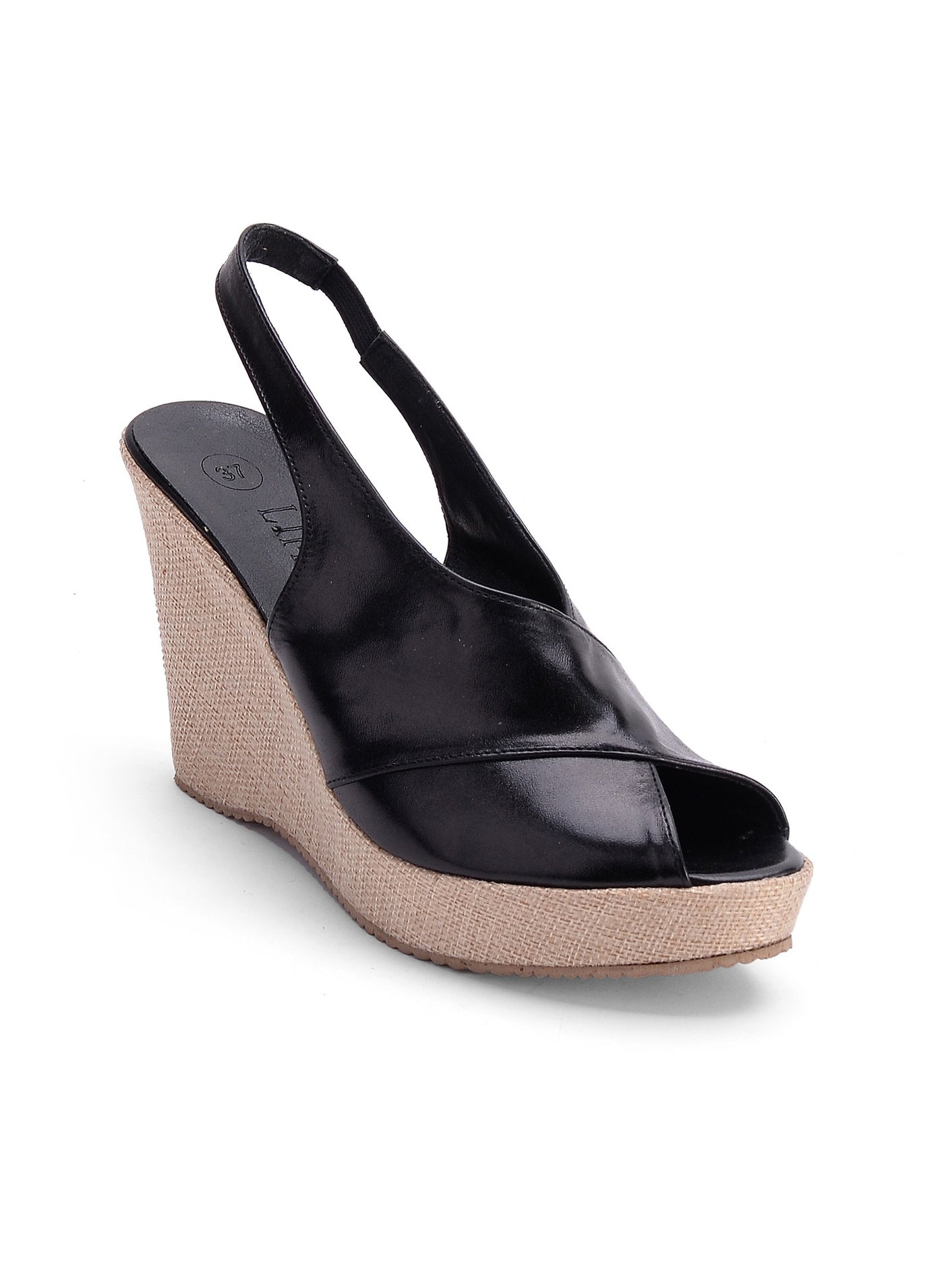 Sandal Wedge Leather Comfortable W-14 - Black