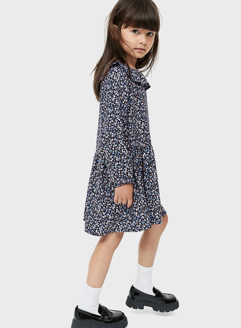 H&M Kids Floral Print Flounce Trimmed Midi Dress