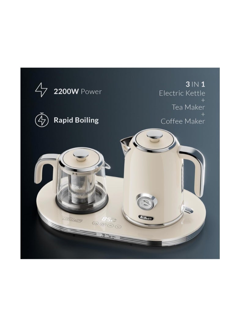 Feller Germany 2200 W 2-in-1 Retro Teamaker/Coffee Maker +1.7L Stainless Steel Electric Kettle with Strix, Adjustable Touch Teapot Temp+LED Display, TS490, 2Y Guarantee-UAE Version - Image 2
