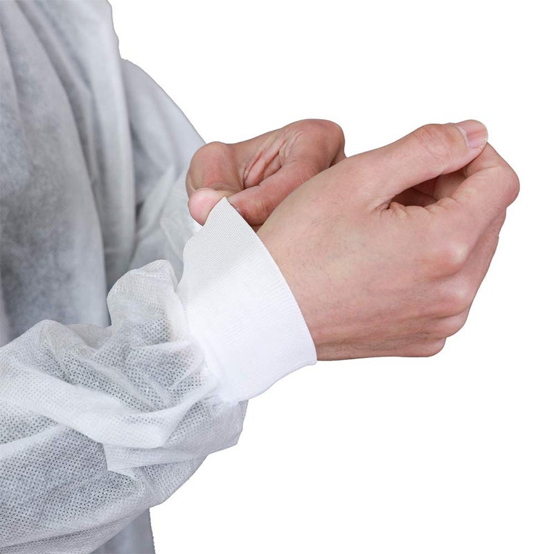 Greenour Disposable Lab Coats for Adults with Pockets White Lab Jackets with Knitted Cuffs and Collar Pack of 10 (2X-Large) - Image 5