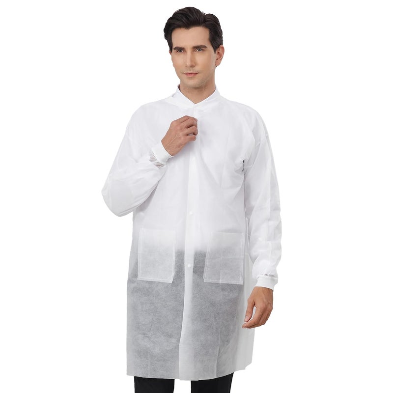 Greenour Disposable Lab Coats for Adults with Pockets White Lab Jackets with Knitted Cuffs and Collar Pack of 10 (2X-Large) - Image 3