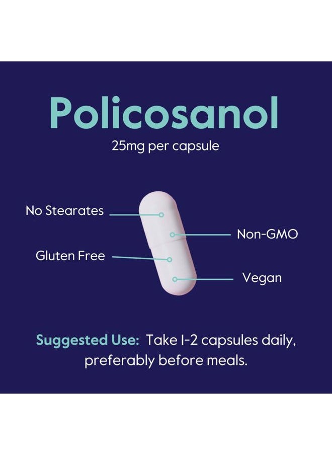 BESTVITE - Policosanol 25mg (180 Vegetarian Capsules) - No Stearates - No Flow Agents - Vegan - Non GMO - Gluten Free - Image 1