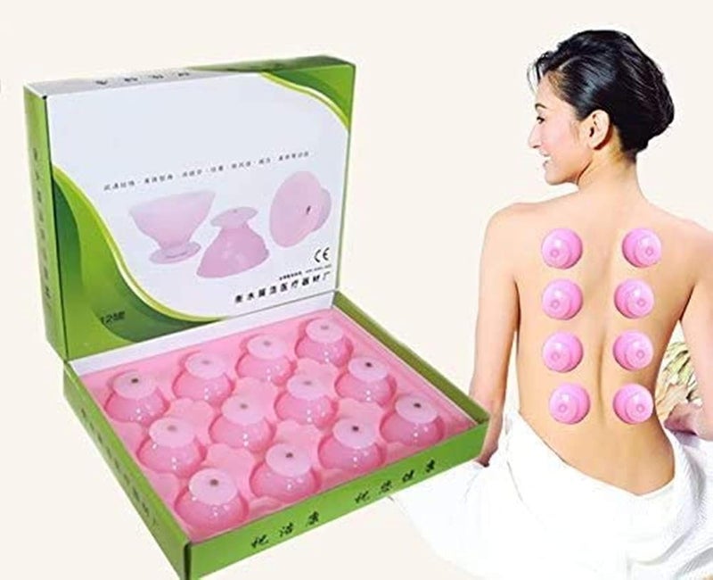 Healthcom 12 Pcs Pink Silicone Cupping Cups Set Professional Vacuum Massage Suction Therapy Set Body Cupping Suction Cups Massage Cup Chinese Hygroscopic Cups for Pain Relief Muscle Relaxation  - Image 1