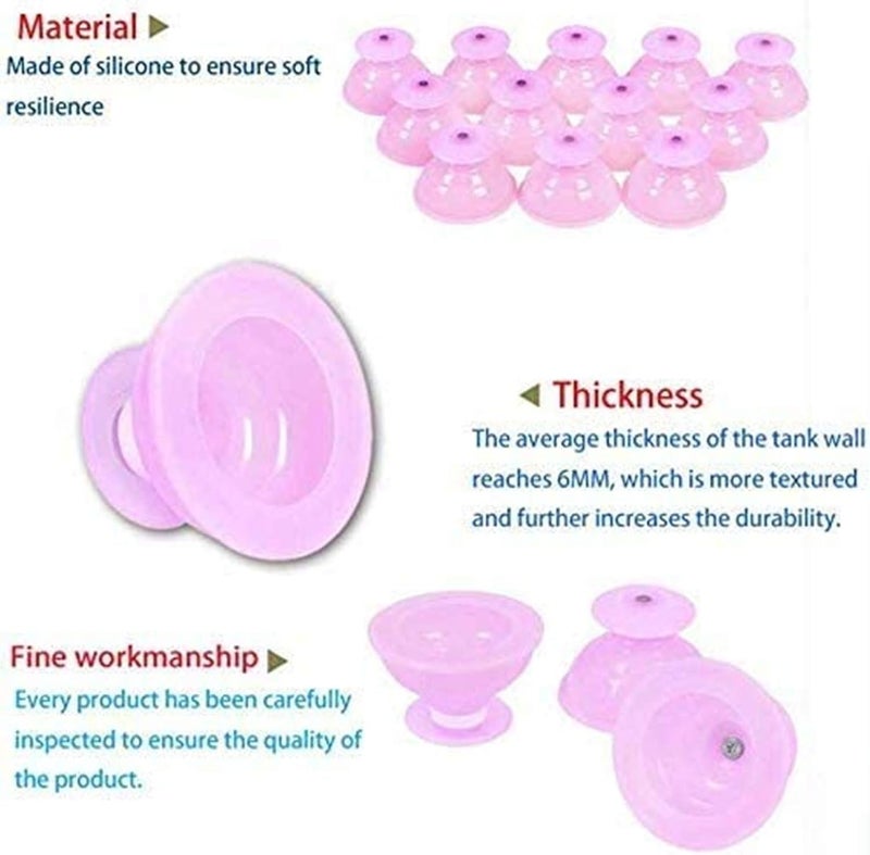 Healthcom 12 Pcs Pink Silicone Cupping Cups Set Professional Vacuum Massage Suction Therapy Set Body Cupping Suction Cups Massage Cup Chinese Hygroscopic Cups for Pain Relief Muscle Relaxation  - Image 4