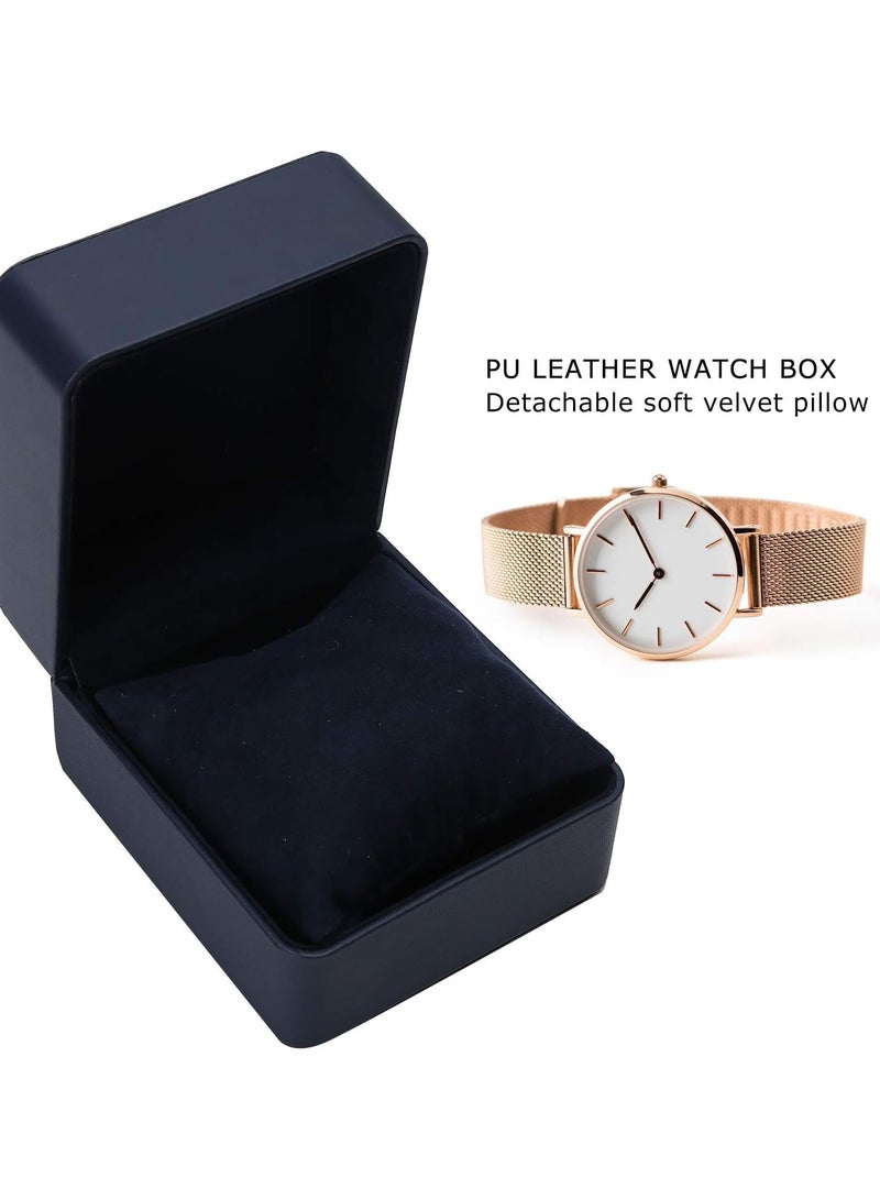 GGOOT Single Slot Watch Box with Soft Pillow, PU Leather Watch Display Case Jewelry Organizer for Men Women Traveling Gift Bracelet(Dark Blue) - Image 2