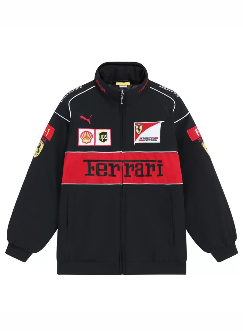 F1 Racing Jacket - Black & Red Color Block, Shell/UPS Sponsor Logos, Full-Zip Design, Premium Polyester, Official Motorsport Apparel for Fans & Casual Daily Styling - Image 1