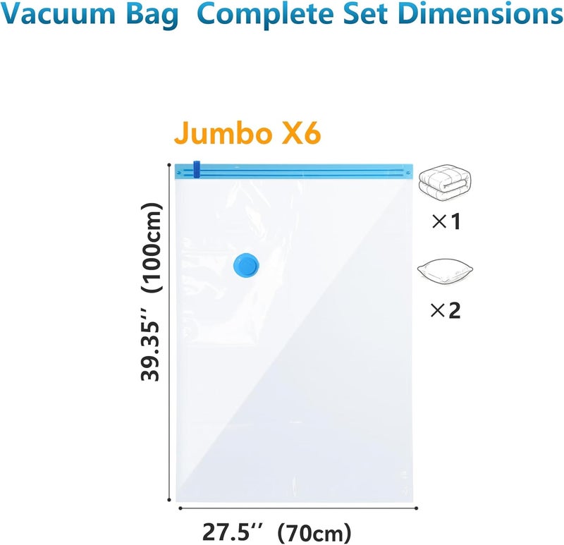 Whitmor 6 Pack Vacuum Storage Bags，Space Saver Bags(6 Jumbo) Compression for Comforters and Blankets, Sealer Clothes Storage, Hand Pump Included - Image 3