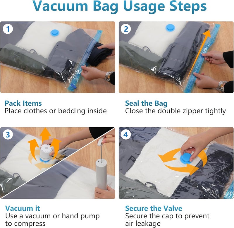 Whitmor 6 Pack Vacuum Storage Bags，Space Saver Bags(6 Jumbo) Compression for Comforters and Blankets, Sealer Clothes Storage, Hand Pump Included - Image 5