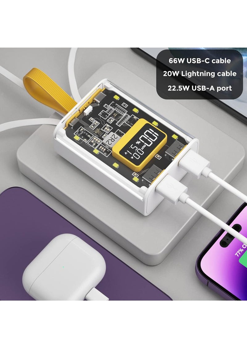 Generic 10000mAh Power Bank with 3-in-1 Built-in ( Micro, Lightning, USB-A) Charging Cables, P105 - White  - Image 2