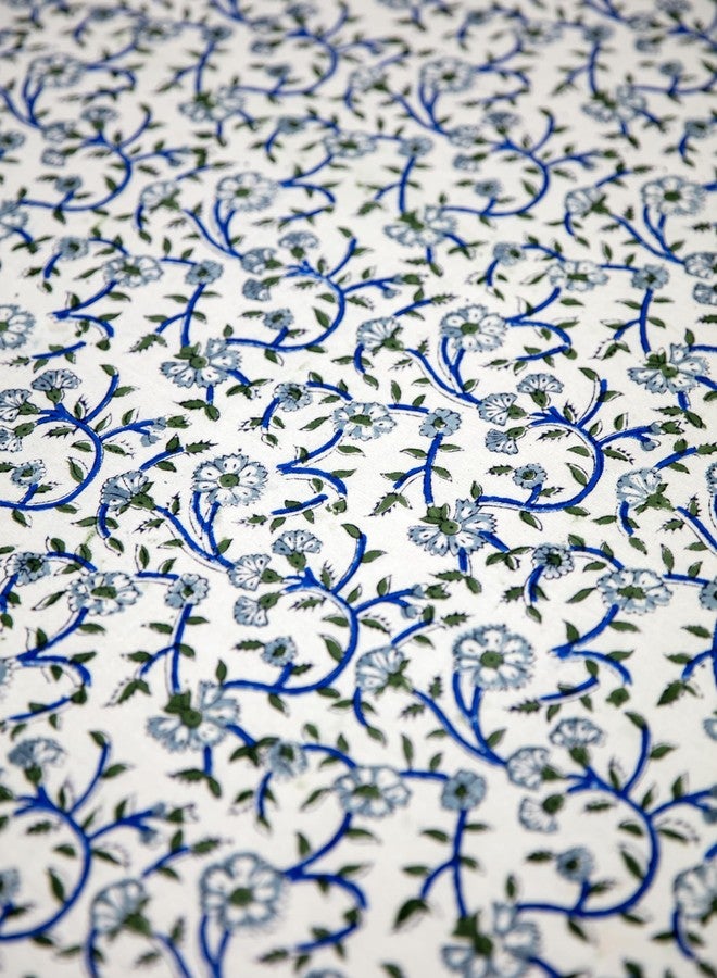 India Arts Hand Block Print Floral Tablecloth Round Cotton Table Linen Beach Sheet Beach Throw (Blue, Round 72 Inches) - Image 3