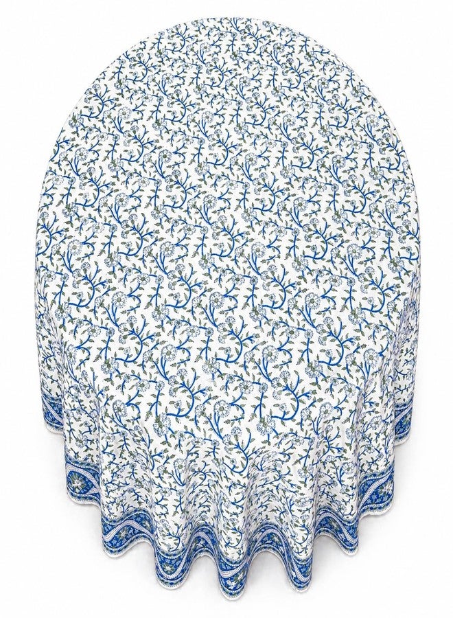 India Arts Hand Block Print Floral Tablecloth Round Cotton Table Linen Beach Sheet Beach Throw (Blue, Round 72 Inches) - Image 5