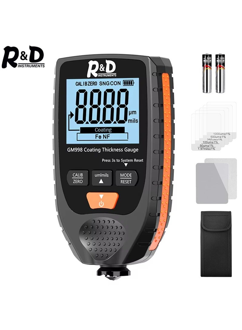 R&D Paint Thickness Gauge for Cars | Digital Car Paint Meter, Paint Depth Gauge, Coating Thickness Tester, Car Paint Tester, Mil Gauge, LCD, Ferrous/Non-Ferrous, Auto Calibration (Black Orange) - Image 1