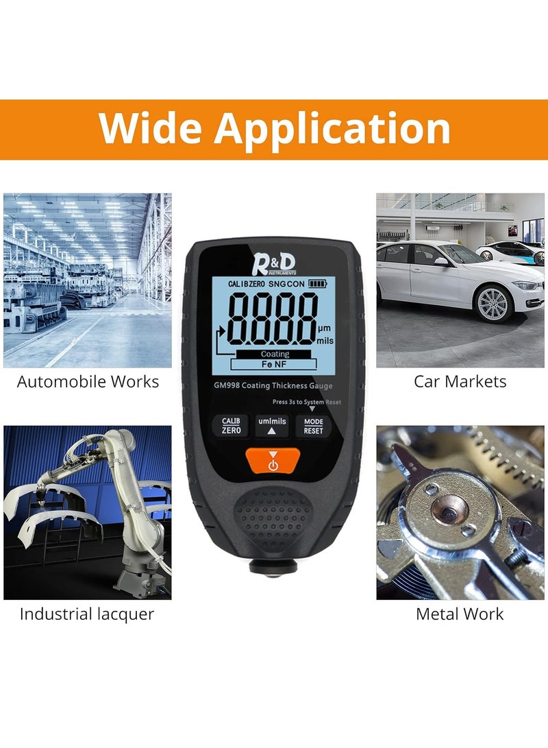 R&D Paint Thickness Gauge for Cars | Digital Car Paint Meter, Paint Depth Gauge, Coating Thickness Tester, Car Paint Tester, Mil Gauge, LCD, Ferrous/Non-Ferrous, Auto Calibration (Black Orange) - Image 4
