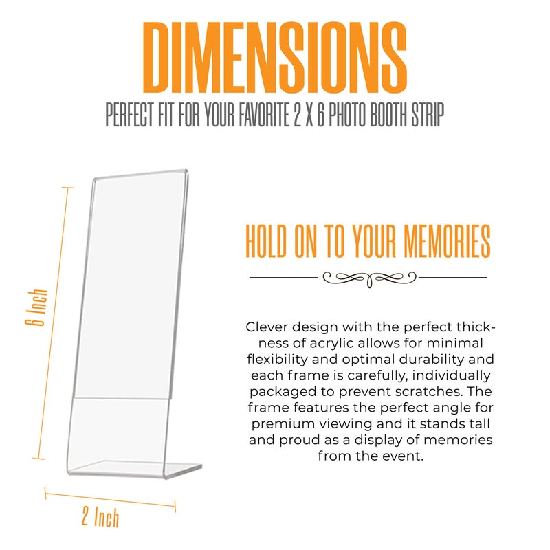 Photo Booth Nook | 2x6 Slanted Photo Booth Frames (100 Count) | Crystal Clear Acrylic Photo Booth Picture Frame with Black Inserts | Bulk - Image 2