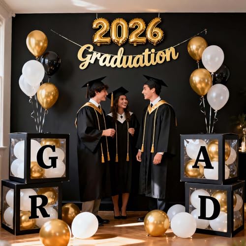 Ledido 2026 Graduation Balloon Boxes Decorations, 4 Pieces Black Clear Grad Balloon boxes with Letters, Class of 2026 Graduation Party Supplies for College, High School, Prom, Birthday, Baby Shower - Image 5