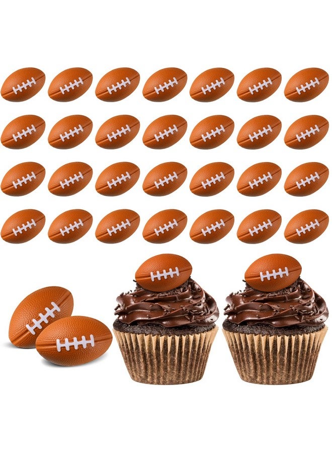 XunYee 32 Pcs Mini Foam Balls Sports Cupcake Toppers 1.6 Inch Basketball Soccer Stress Ball Small Football Baseball Cake Topper Sports Party Favors for Birthday Party Supplies Decoration(Football) - Image 1