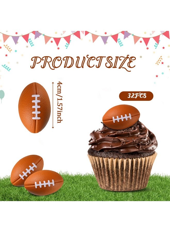 XunYee 32 Pcs Mini Foam Balls Sports Cupcake Toppers 1.6 Inch Basketball Soccer Stress Ball Small Football Baseball Cake Topper Sports Party Favors for Birthday Party Supplies Decoration(Football) - Image 2