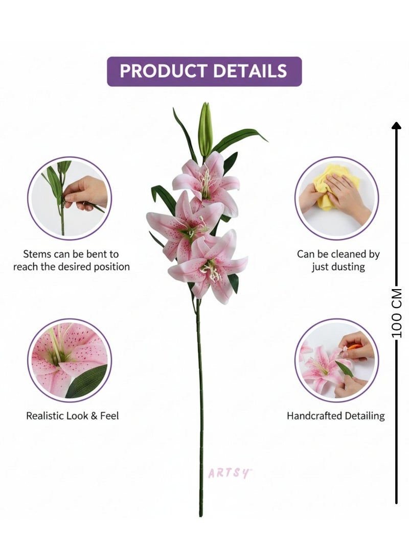 ARTSY® Artificial Flowers for Decoration Lily Flower Bunch for vase/Pot, Long Size Stick stem, Home/Office Decor, Gift, Artificial Plant, Craft, Without Vase, 100 cm Height, 1 Piece, babypink - Image 5