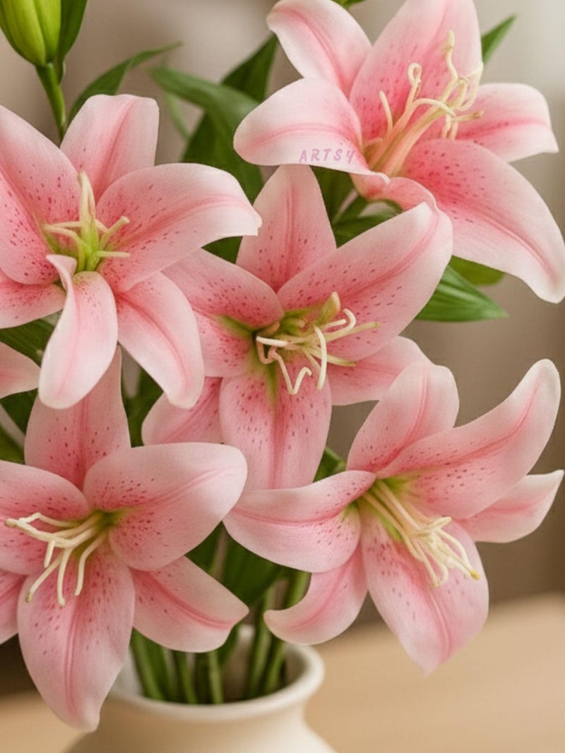 ARTSY® Artificial Flowers for Decoration Lily Flower Bunch for vase/Pot, Long Size Stick stem, Home/Office Decor, Gift, Artificial Plant, Craft, Without Vase, 100 cm Height, 1 Piece, babypink - Image 2