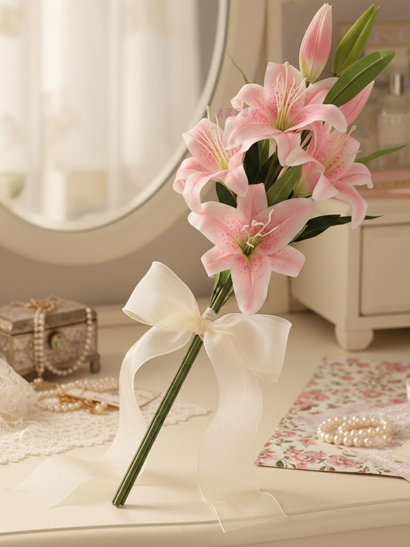 ARTSY® Artificial Flowers for Decoration Lily Flower Bunch for vase/Pot, Long Size Stick stem, Home/Office Decor, Gift, Artificial Plant, Craft, Without Vase, 100 cm Height, 1 Piece, babypink - Image 4
