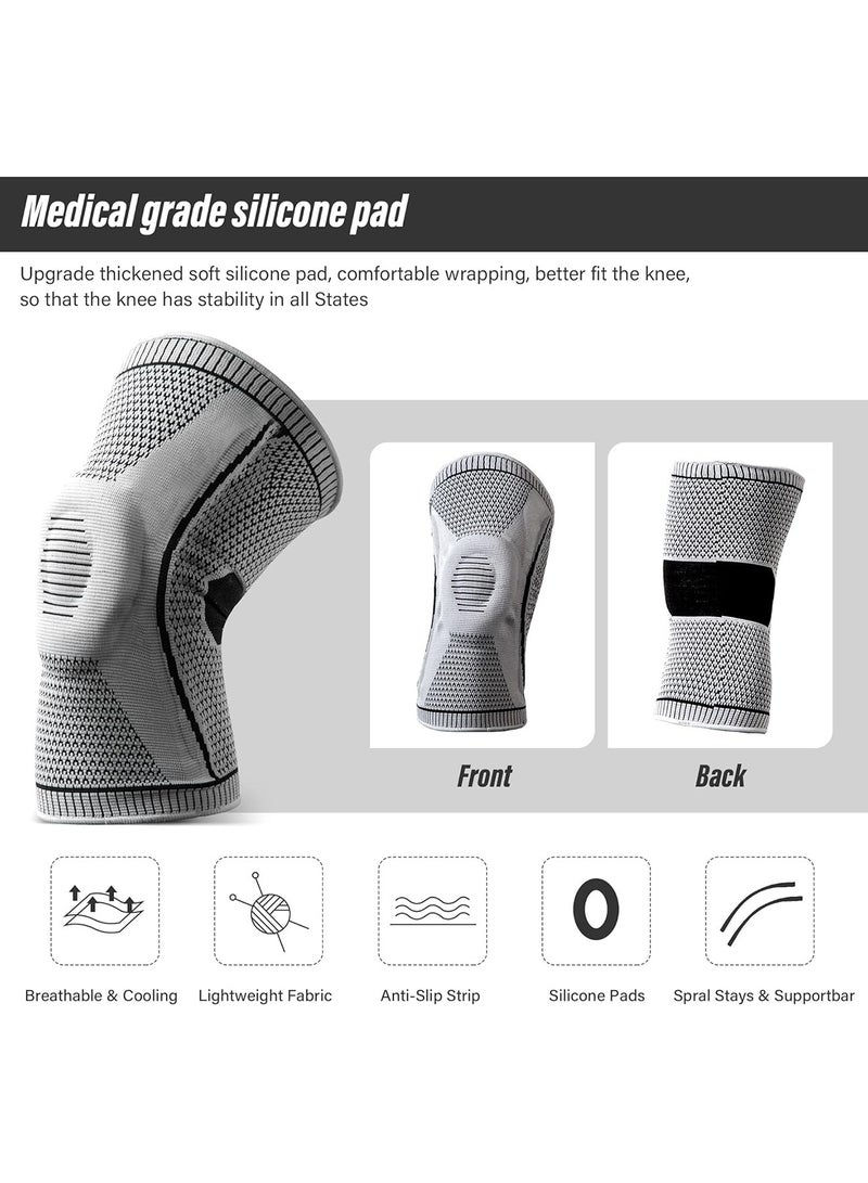 2-Pack Knee Brace Compression Sleeve with Silicone Gel Support - Patella Stabilizer for Arthritis, Sports, Running, Weight Lifting, Meniscus Tear Relief, Comfortable & Breathable for Men & Women,Knee Pads - Image 3